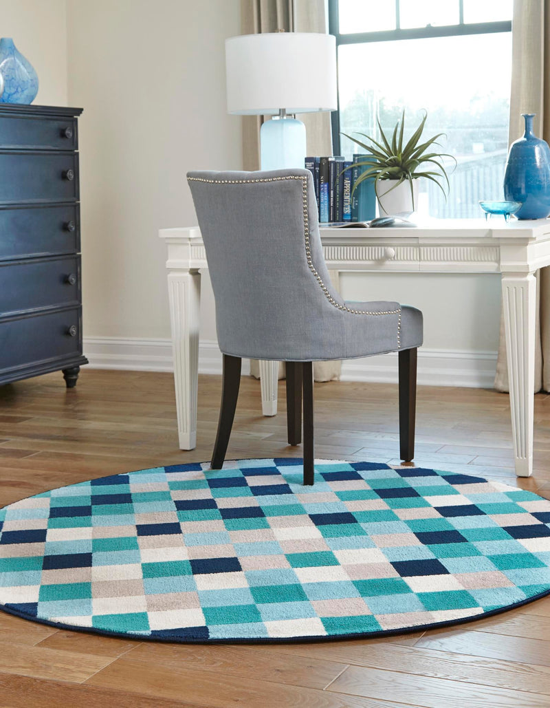 Oceanview Gardens Collection Area Rug - Harbor Round Teal lifestyle 23