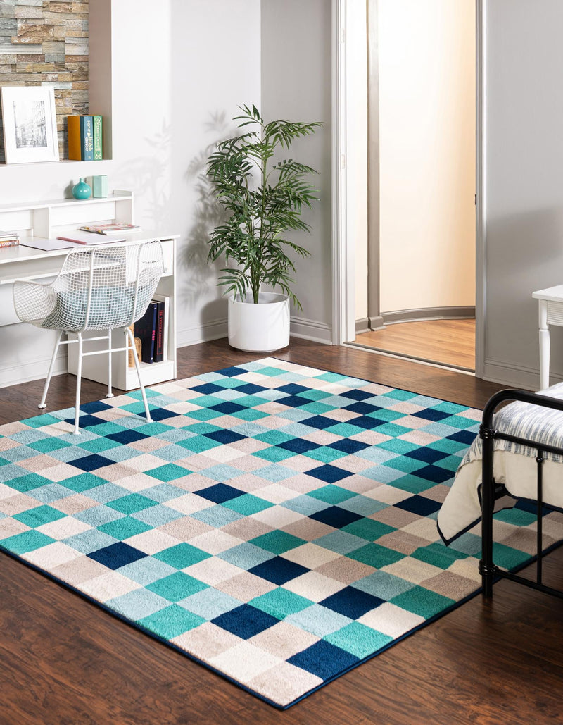 Oceanview Gardens Collection Area Rug - Harbor Square Teal lifestyle 24