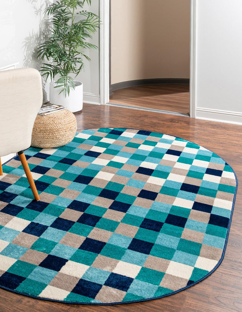 Oceanview Gardens Collection Area Rug - Harbor Oval Teal lifestyle 25