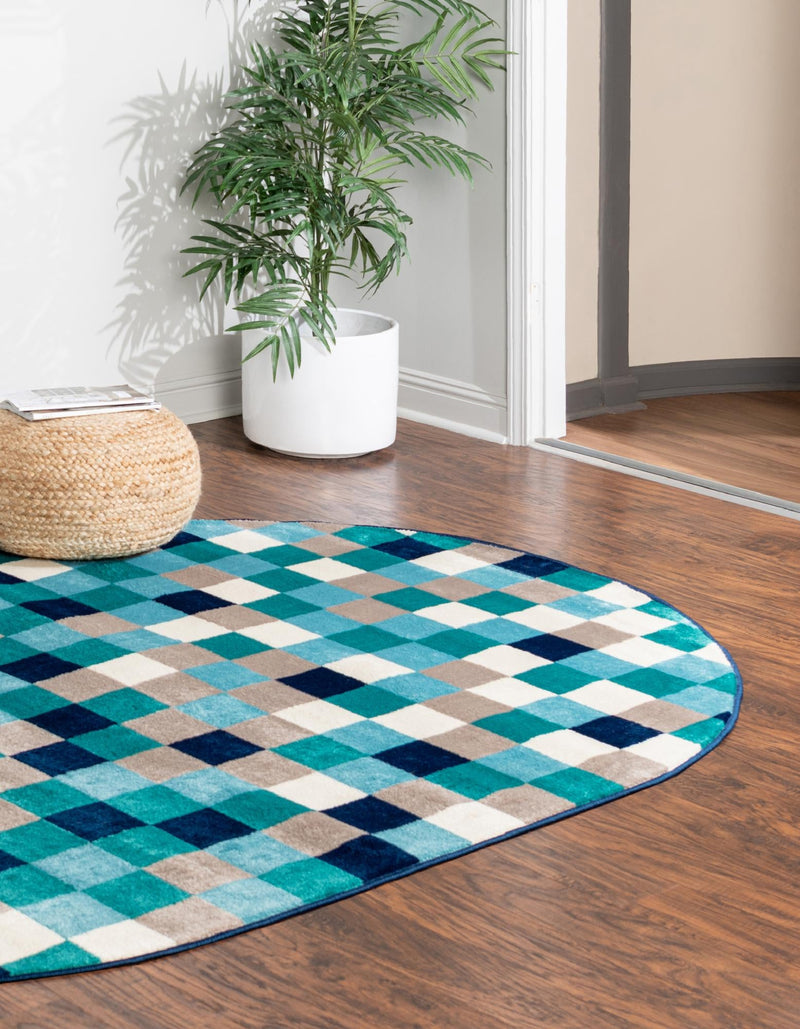 Oceanview Gardens Collection Area Rug - Harbor Oval Teal lifestyle 35