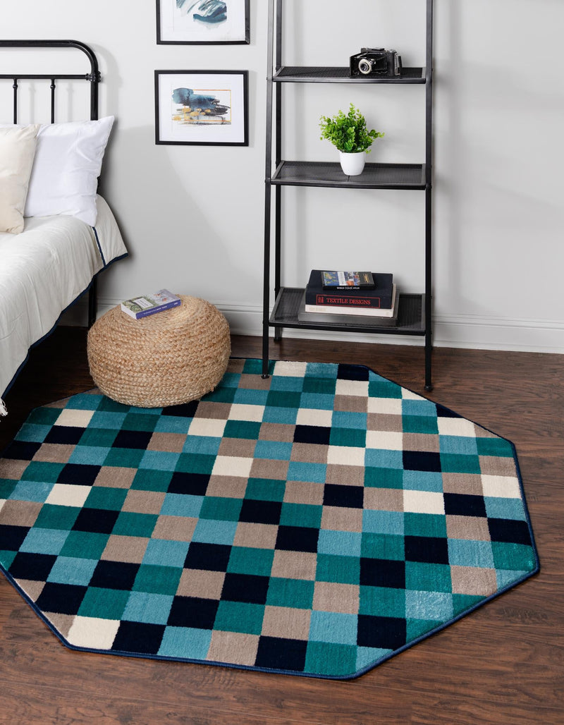 Oceanview Gardens Collection Area Rug - Harbor Octagon Teal lifestyle 18