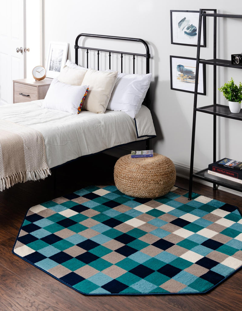 Oceanview Gardens Collection Area Rug - Harbor Octagon Teal lifestyle 25
