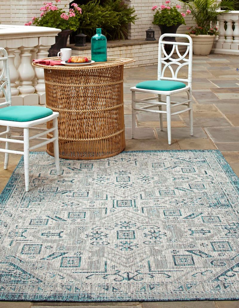 Tribal Terrace Treasures Collection Area Rug - Mayan Marina (Teal) Rectangle Teal lifestyle 2