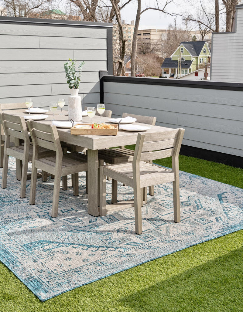 Tribal Terrace Treasures Collection Area Rug - Mayan Marina (Teal) Rectangle Teal lifestyle 3