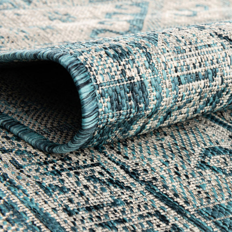 Tribal Terrace Treasures Collection Area Rug - Mayan Marina (Teal) Round Teal lifestyle 4