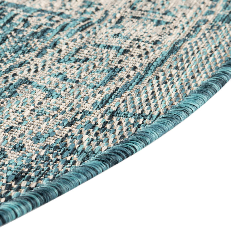 Tribal Terrace Treasures Collection Area Rug - Mayan Marina (Teal) Oval Teal lifestyle 5
