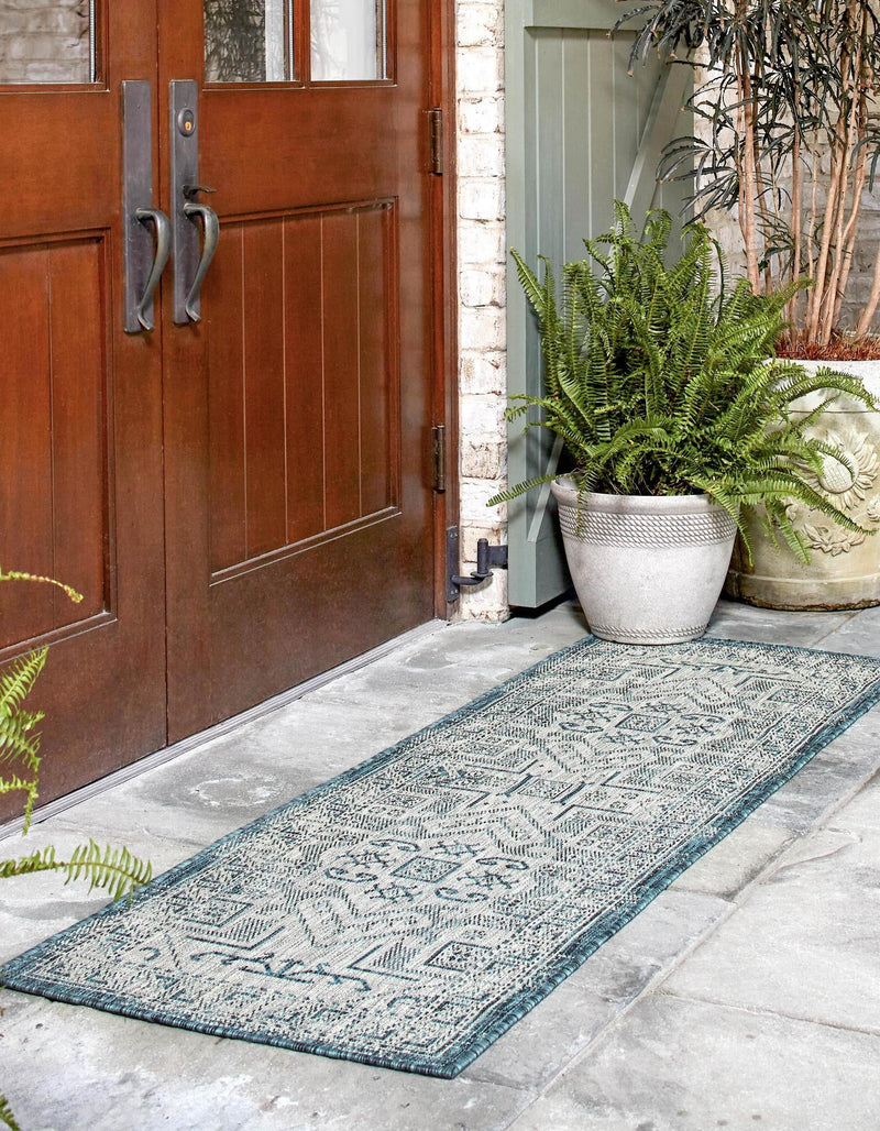 Tribal Terrace Treasures Collection Area Rug - Mayan Marina (Teal) Runner Teal lifestyle 2