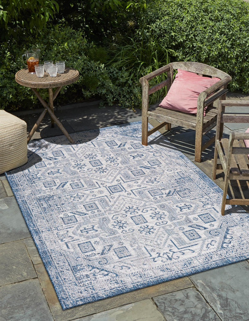 Tribal Terrace Treasures Collection Area Rug - Mayan Marina (Blue) Rectangle Blue lifestyle 0