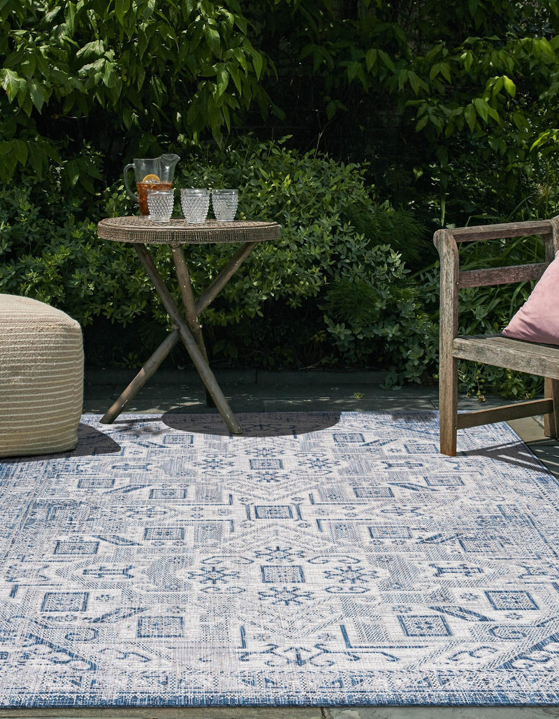 Tribal Terrace Treasures Collection Area Rug - Mayan Marina (Blue) Rectangle Blue lifestyle 2