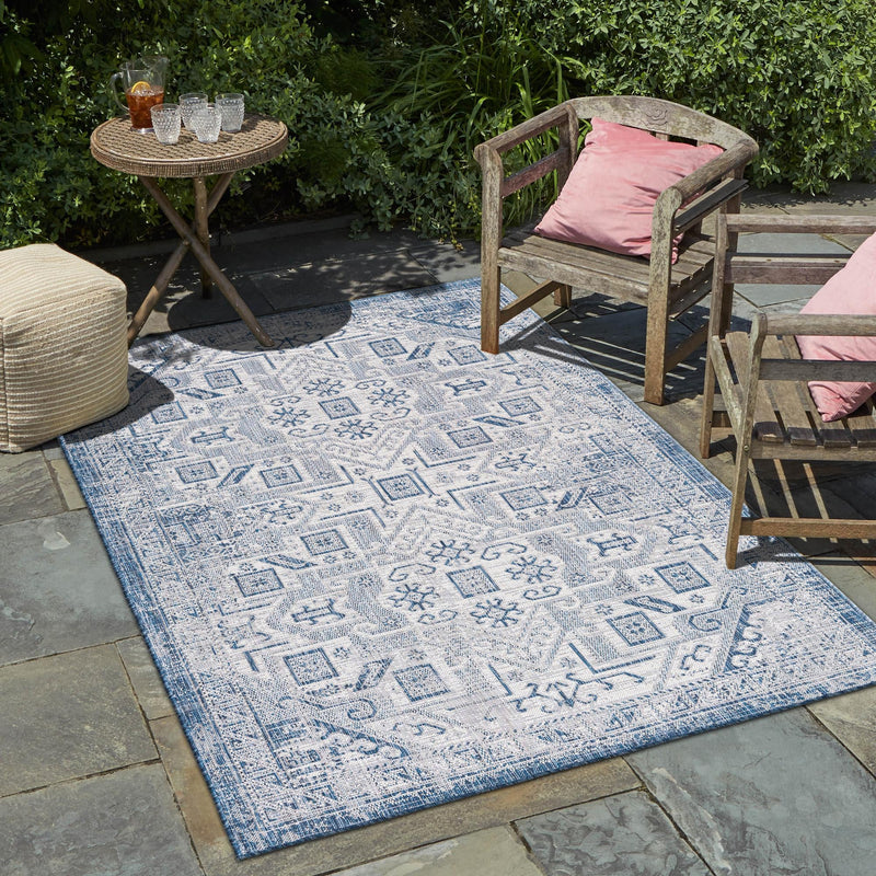 Tribal Terrace Treasures Collection Area Rug - Mayan Marina (Blue) Rectangle Blue lifestyle 8