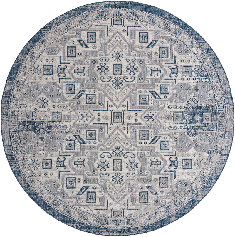 Tribal Terrace Treasures Collection Area Rug - Mayan Marina (Blue) Round Blue Main