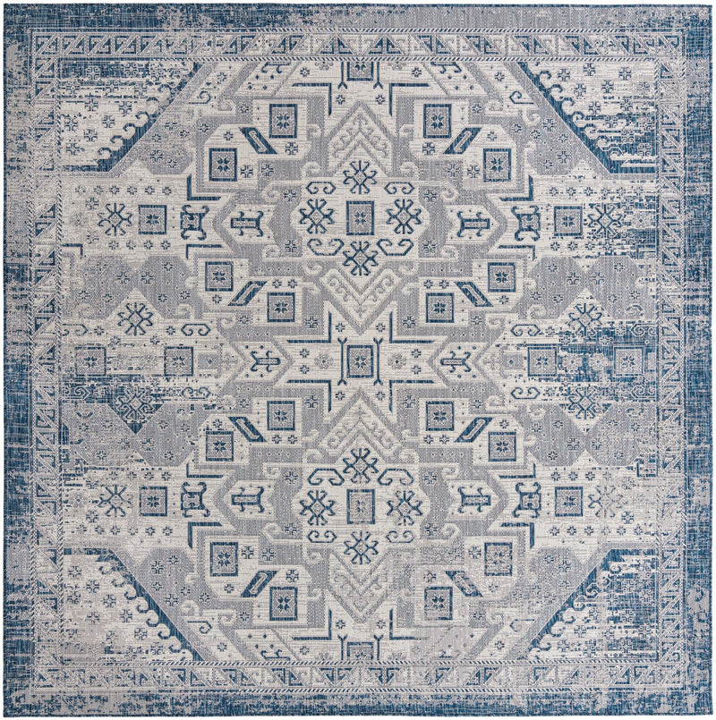 Tribal Terrace Treasures Collection Area Rug - Mayan Marina (Blue) Square Blue Main