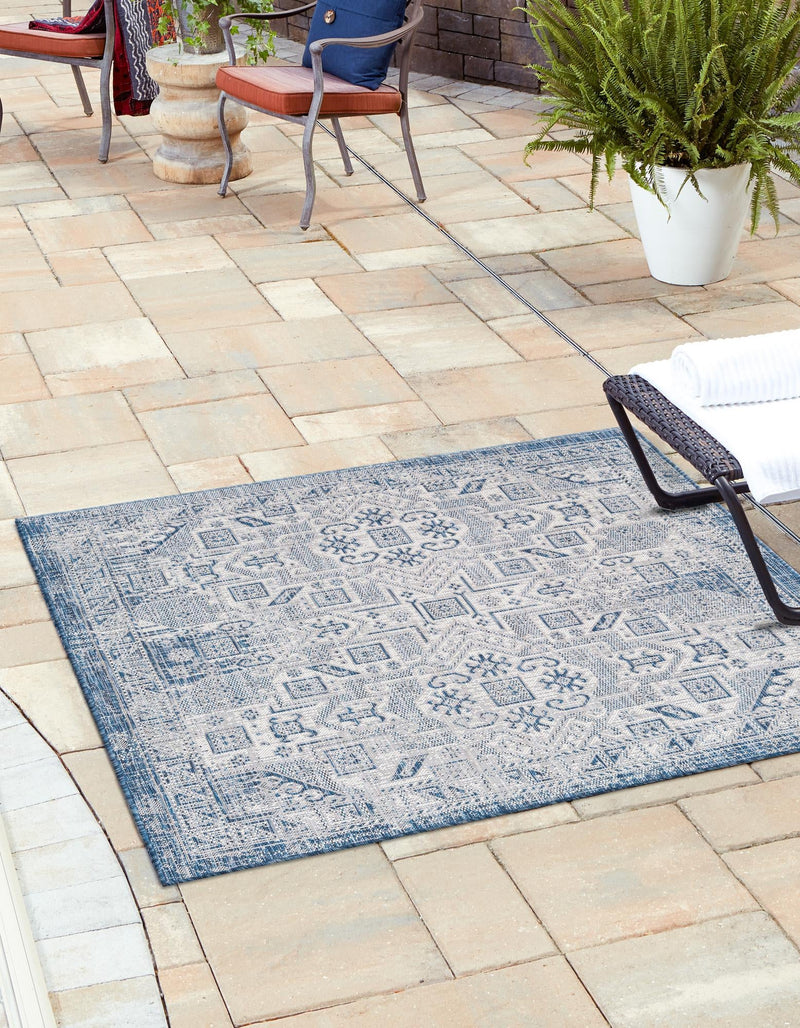 Tribal Terrace Treasures Collection Area Rug - Mayan Marina (Blue) Square Blue lifestyle 0