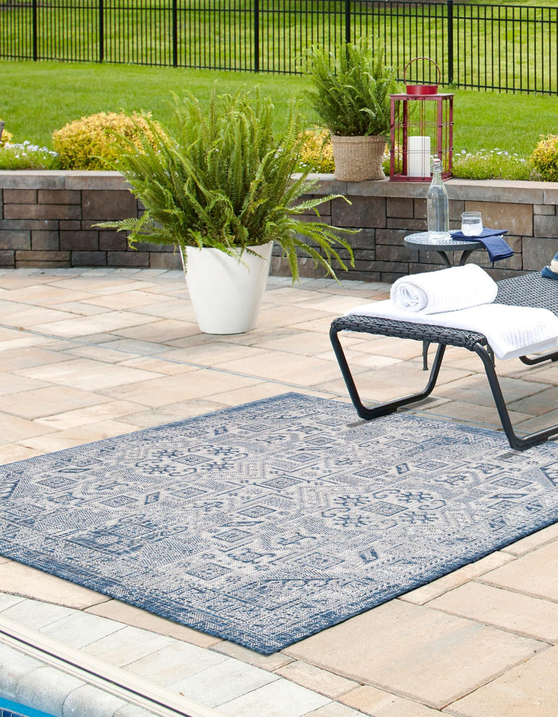 Tribal Terrace Treasures Collection Area Rug - Mayan Marina (Blue) Square Blue lifestyle 2