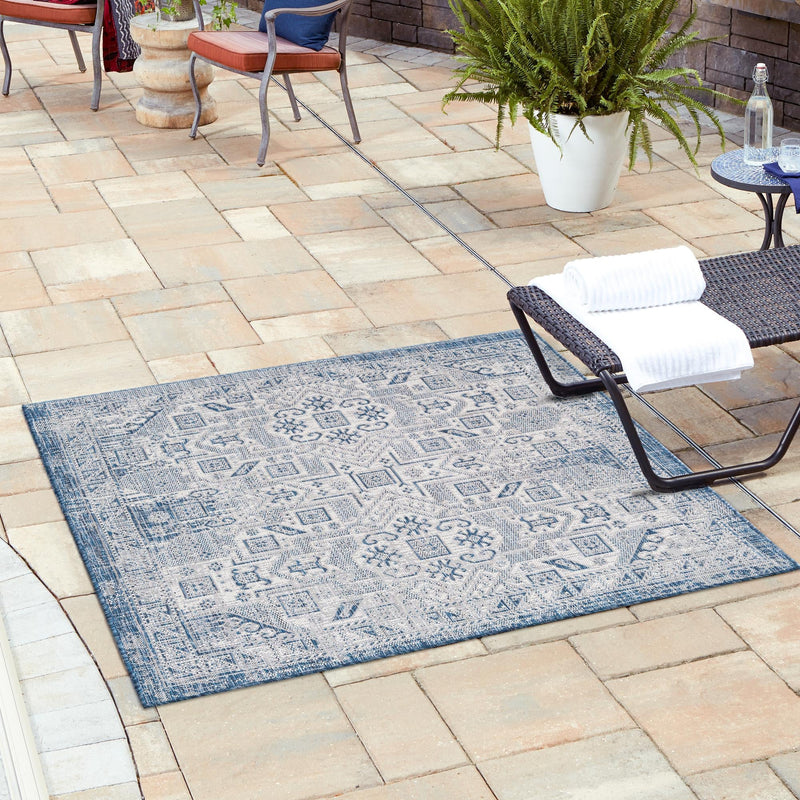 Tribal Terrace Treasures Collection Area Rug - Mayan Marina (Blue) Square Blue lifestyle 8