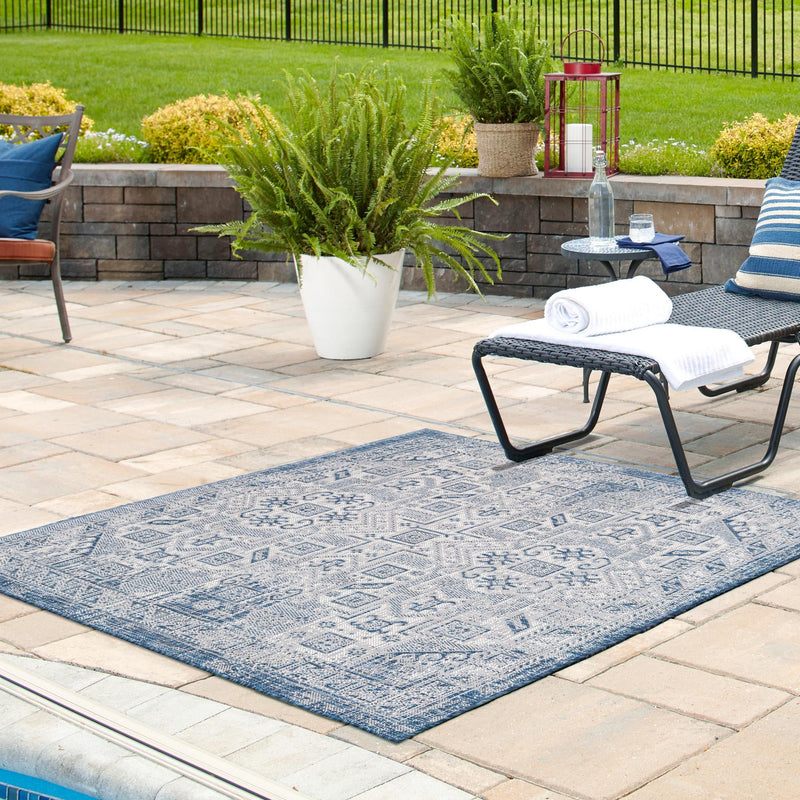 Tribal Terrace Treasures Collection Area Rug - Mayan Marina (Blue) Square Blue lifestyle 9