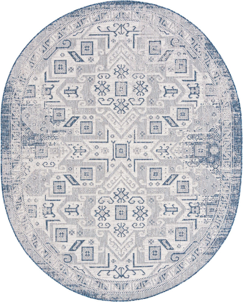 Tribal Terrace Treasures Collection Area Rug - Mayan Marina (Blue) Oval Blue Main