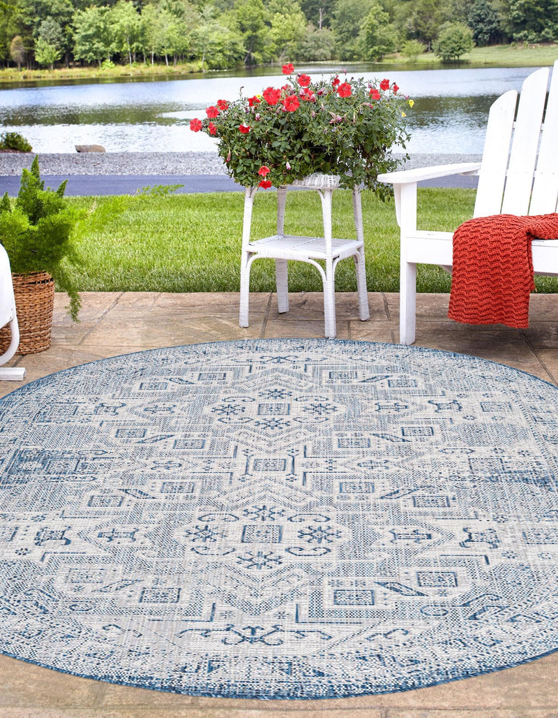 Tribal Terrace Treasures Collection Area Rug - Mayan Marina (Blue) Oval Blue lifestyle 3