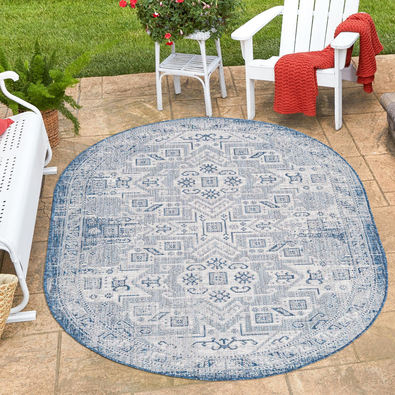 Tribal Terrace Treasures Collection Area Rug - Mayan Marina (Blue) Oval Blue lifestyle 9