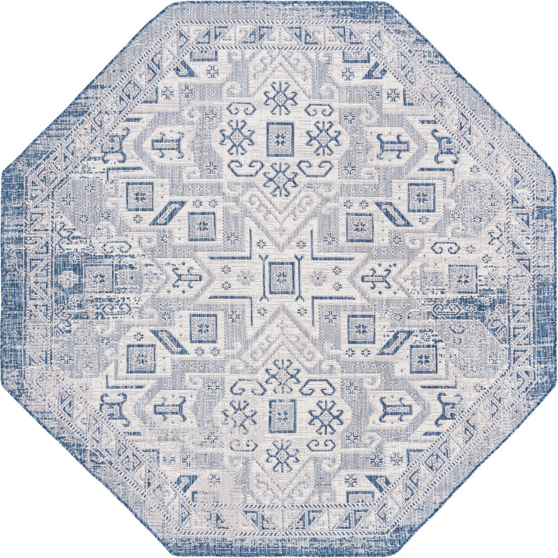 Tribal Terrace Treasures Collection Area Rug - Mayan Marina (Blue) Octagon Blue Main