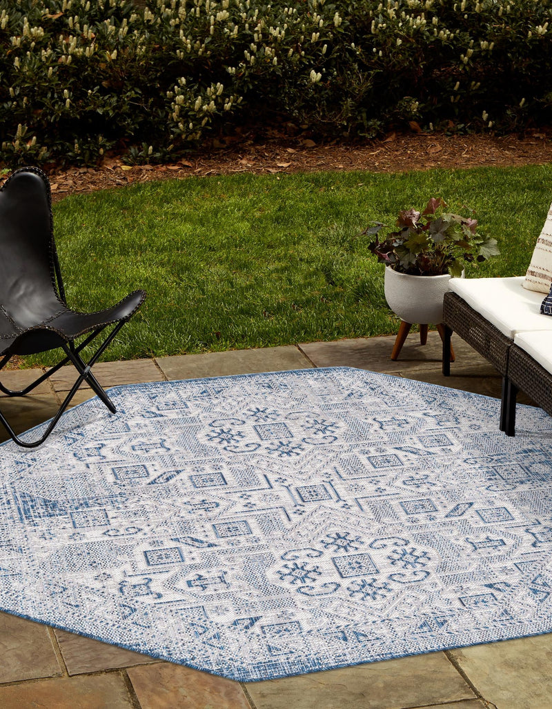 Tribal Terrace Treasures Collection Area Rug - Mayan Marina (Blue) Octagon Blue lifestyle 0