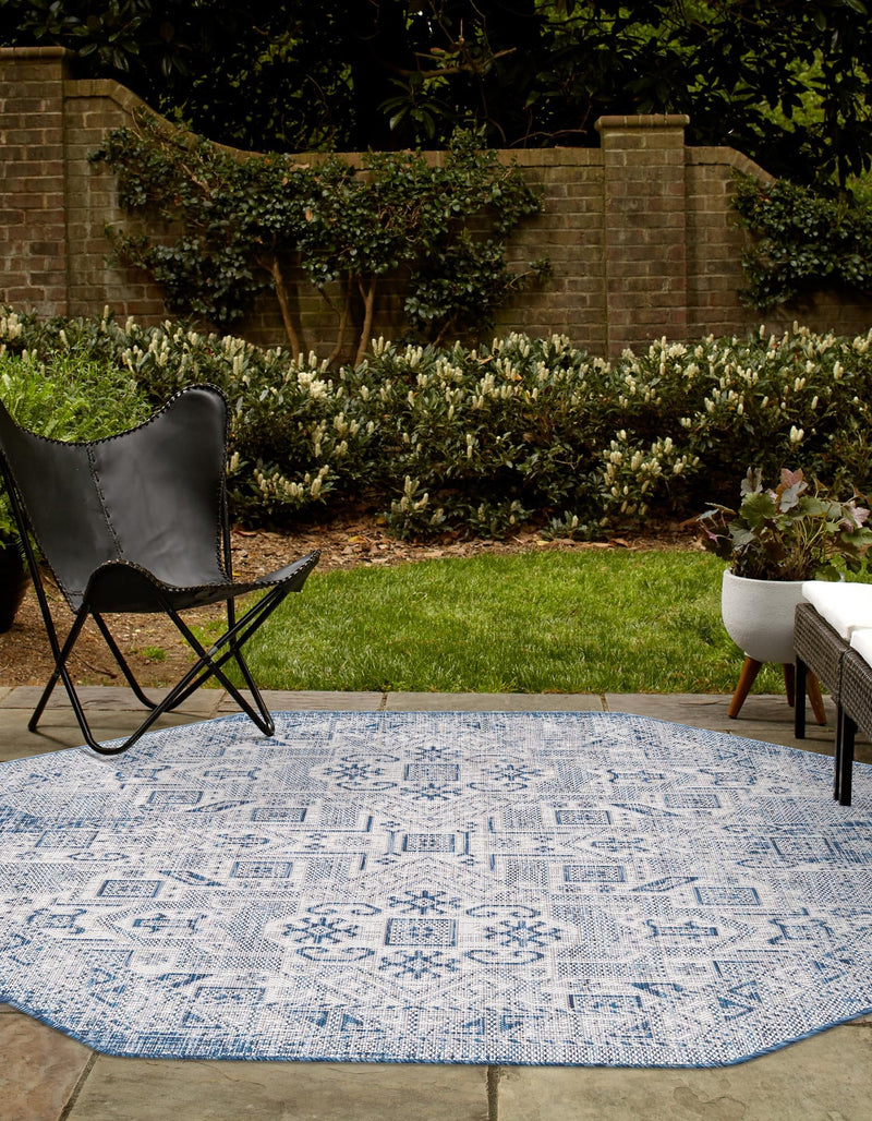 Tribal Terrace Treasures Collection Area Rug - Mayan Marina (Blue) Octagon Blue lifestyle 2