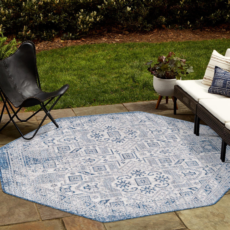 Tribal Terrace Treasures Collection Area Rug - Mayan Marina (Blue) Octagon Blue lifestyle 8