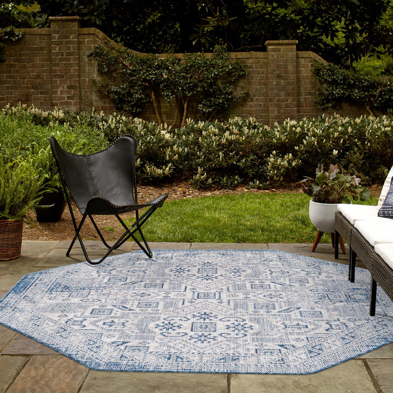 Tribal Terrace Treasures Collection Area Rug - Mayan Marina (Blue) Octagon Blue lifestyle 9