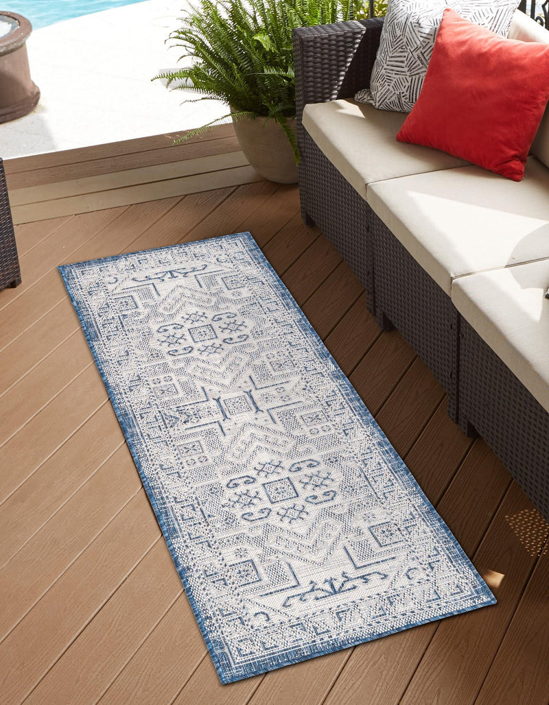 Tribal Terrace Treasures Collection Area Rug - Mayan Marina (Blue) Runner Blue lifestyle 0