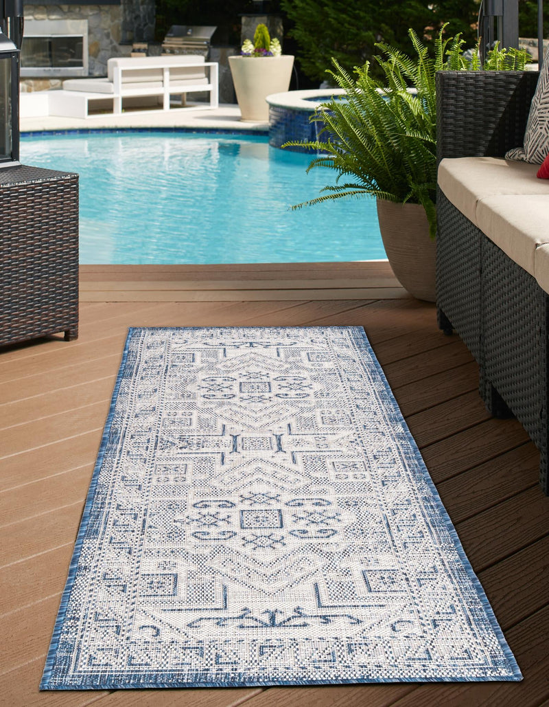Tribal Terrace Treasures Collection Area Rug - Mayan Marina (Blue) Runner Blue lifestyle 2