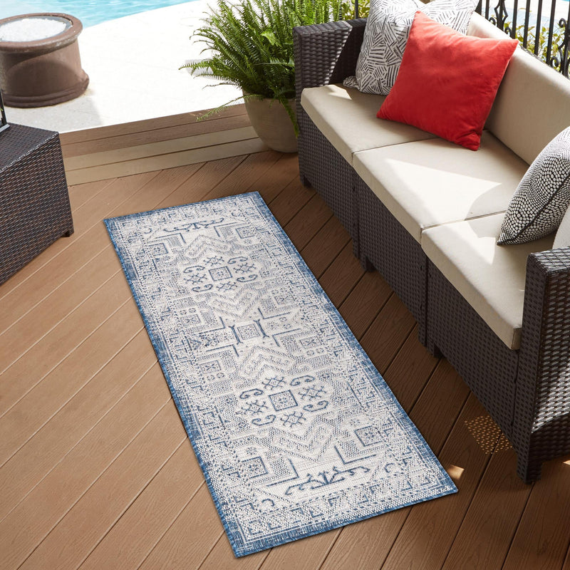 Tribal Terrace Treasures Collection Area Rug - Mayan Marina (Blue) Runner Blue lifestyle 8