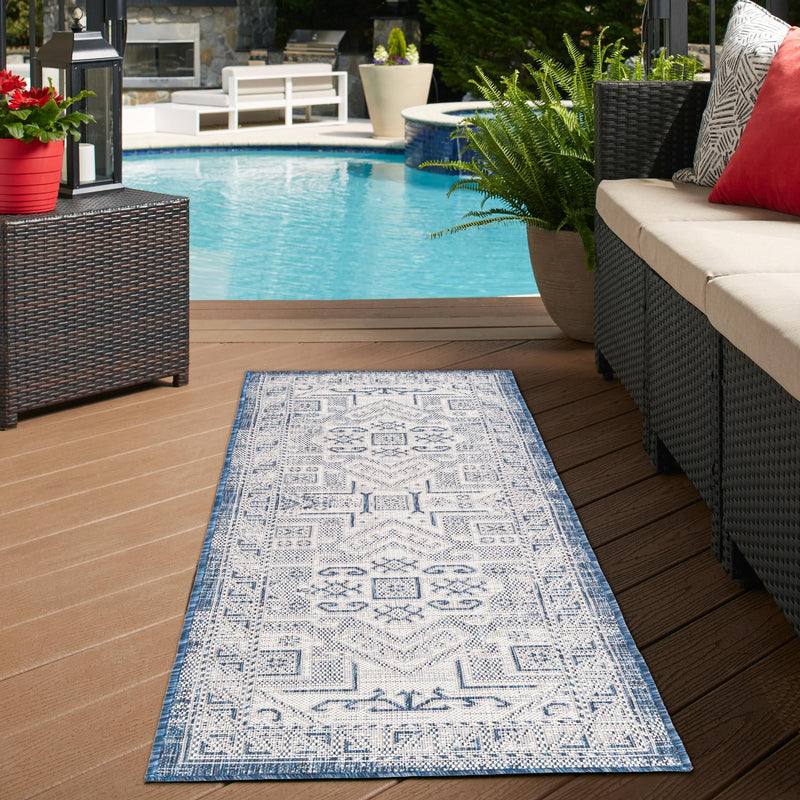 Tribal Terrace Treasures Collection Area Rug - Mayan Marina (Blue) Runner Blue lifestyle 9