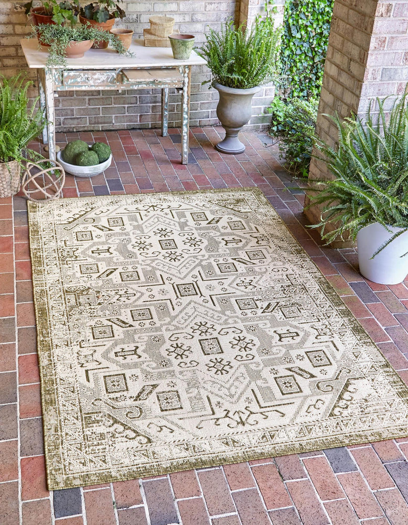 Tribal Terrace Treasures Collection Area Rug - Mayan Marina (Green) Rectangle Green lifestyle 0