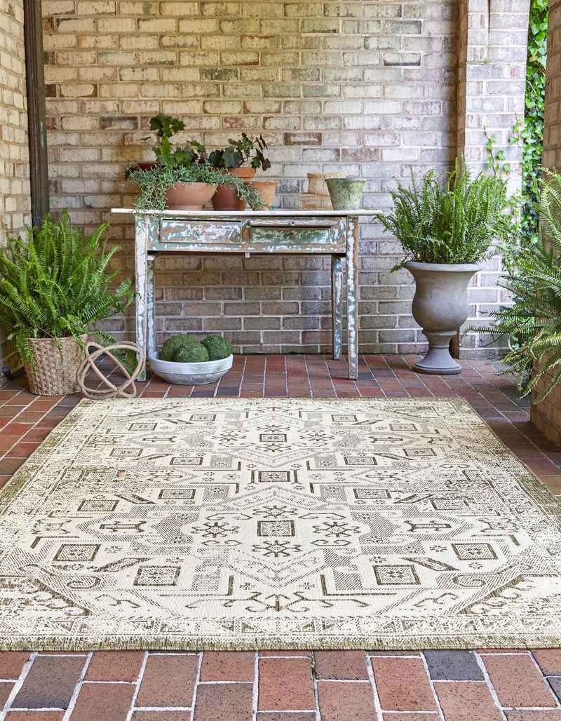 Tribal Terrace Treasures Collection Area Rug - Mayan Marina (Green) Rectangle Green lifestyle 2