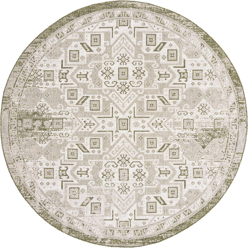 Tribal Terrace Treasures Collection Area Rug - Mayan Marina (Green) Round Green Main