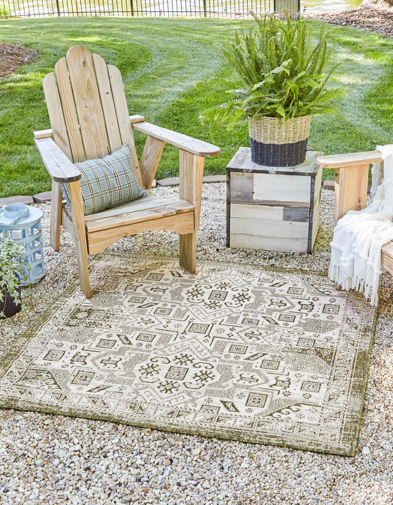 Tribal Terrace Treasures Collection Area Rug - Mayan Marina (Green) Square Green lifestyle 0