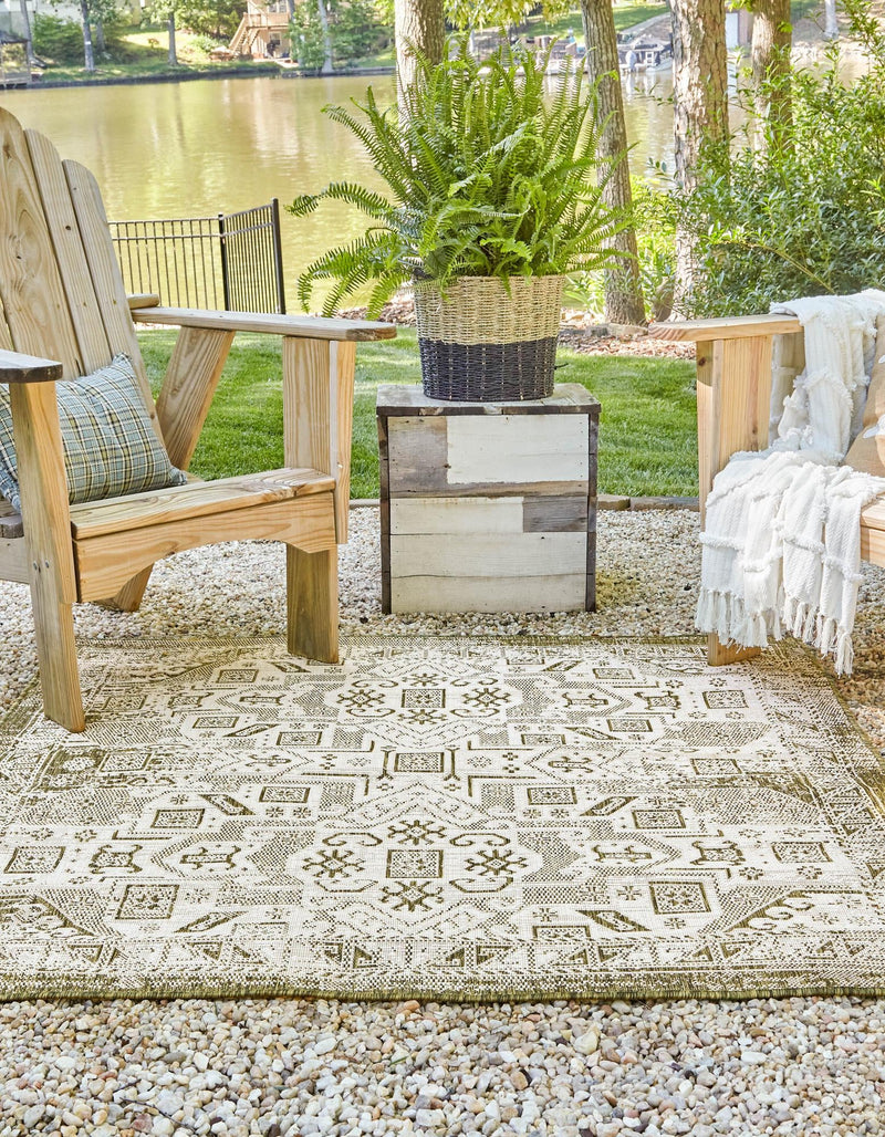 Tribal Terrace Treasures Collection Area Rug - Mayan Marina (Green) Square Green lifestyle 2