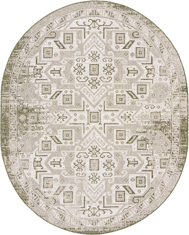 Tribal Terrace Treasures Collection Area Rug - Mayan Marina (Green) Oval Green Main