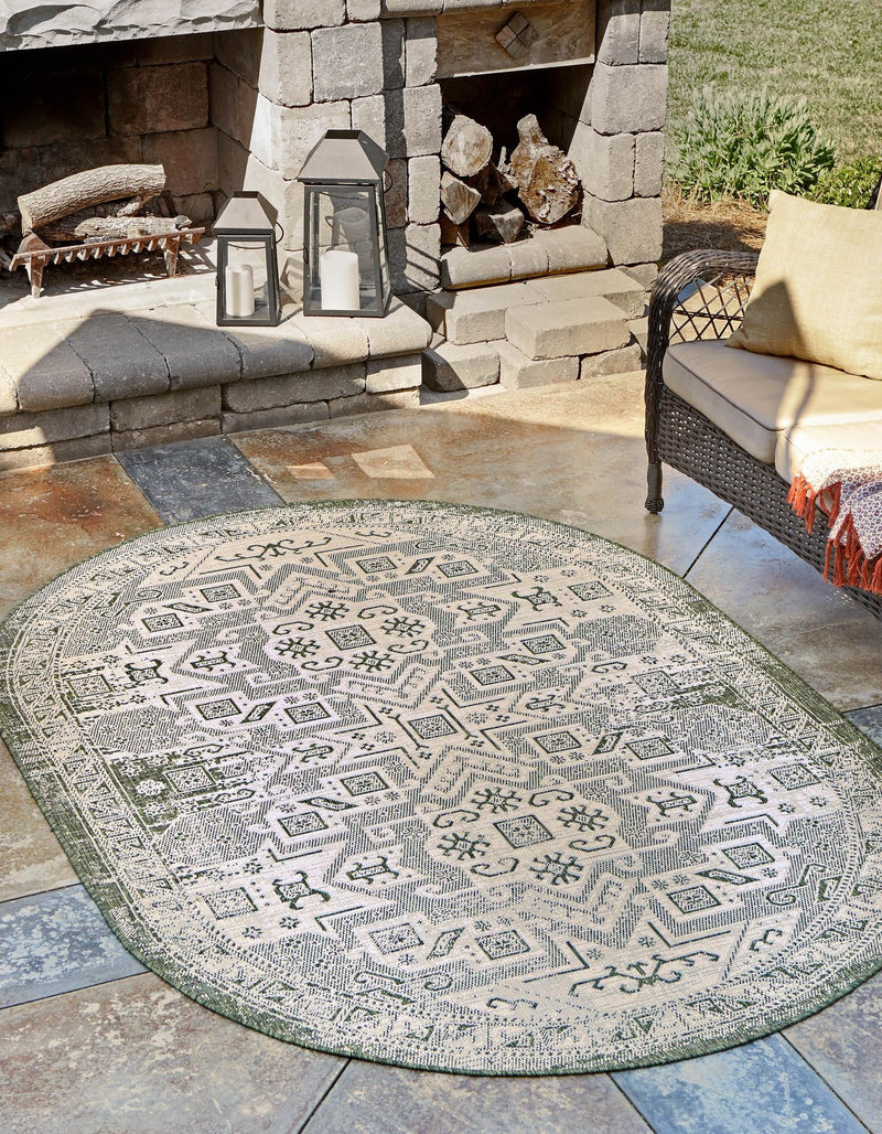 Tribal Terrace Treasures Collection Area Rug - Mayan Marina (Green) Oval Green lifestyle 0