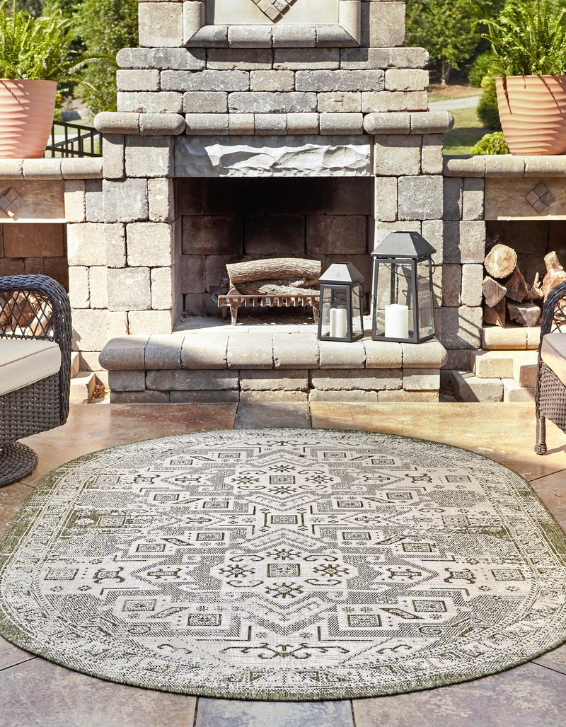 Tribal Terrace Treasures Collection Area Rug - Mayan Marina (Green) Oval Green lifestyle 2