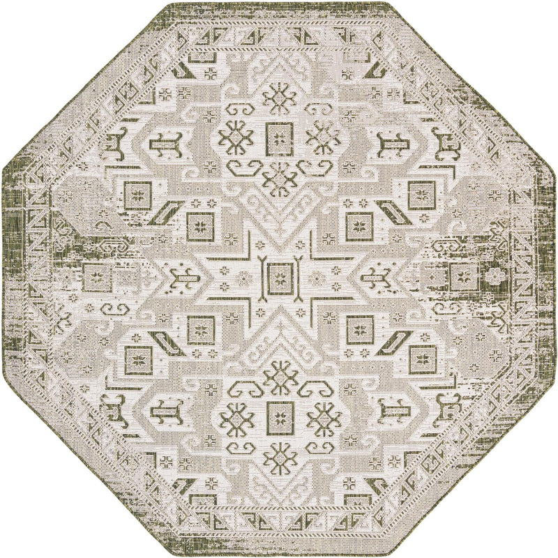 Tribal Terrace Treasures Collection Area Rug - Mayan Marina (Green) Octagon Green Main