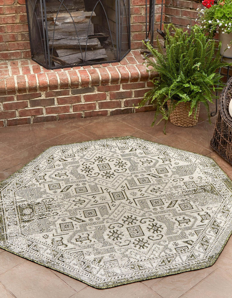 Tribal Terrace Treasures Collection Area Rug - Mayan Marina (Green) Octagon Green lifestyle 0