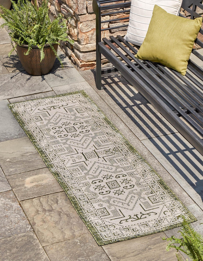 Tribal Terrace Treasures Collection Area Rug - Mayan Marina (Green) Runner Green lifestyle 0