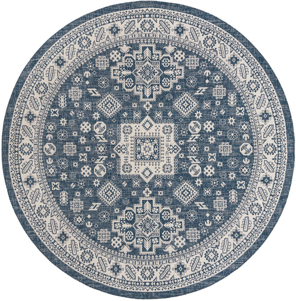 Tribal Terrace Treasures Collection Area Rug - Incan Isle (Blue) Round Blue Main