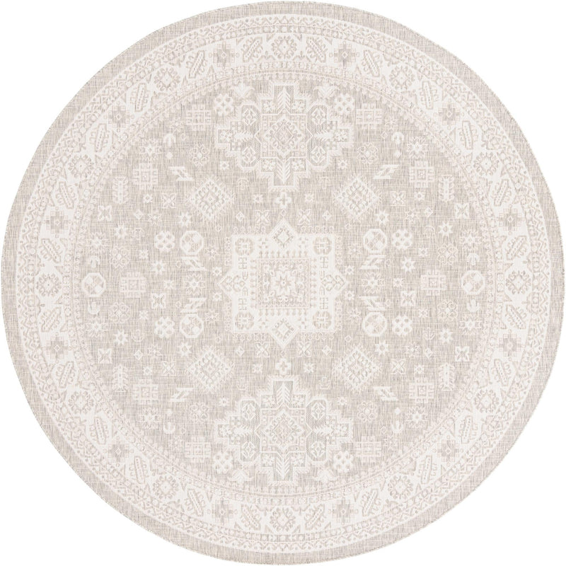 Tribal Terrace Treasures Collection Area Rug - Incan Isle (Light Gray) Round Light Gray Main