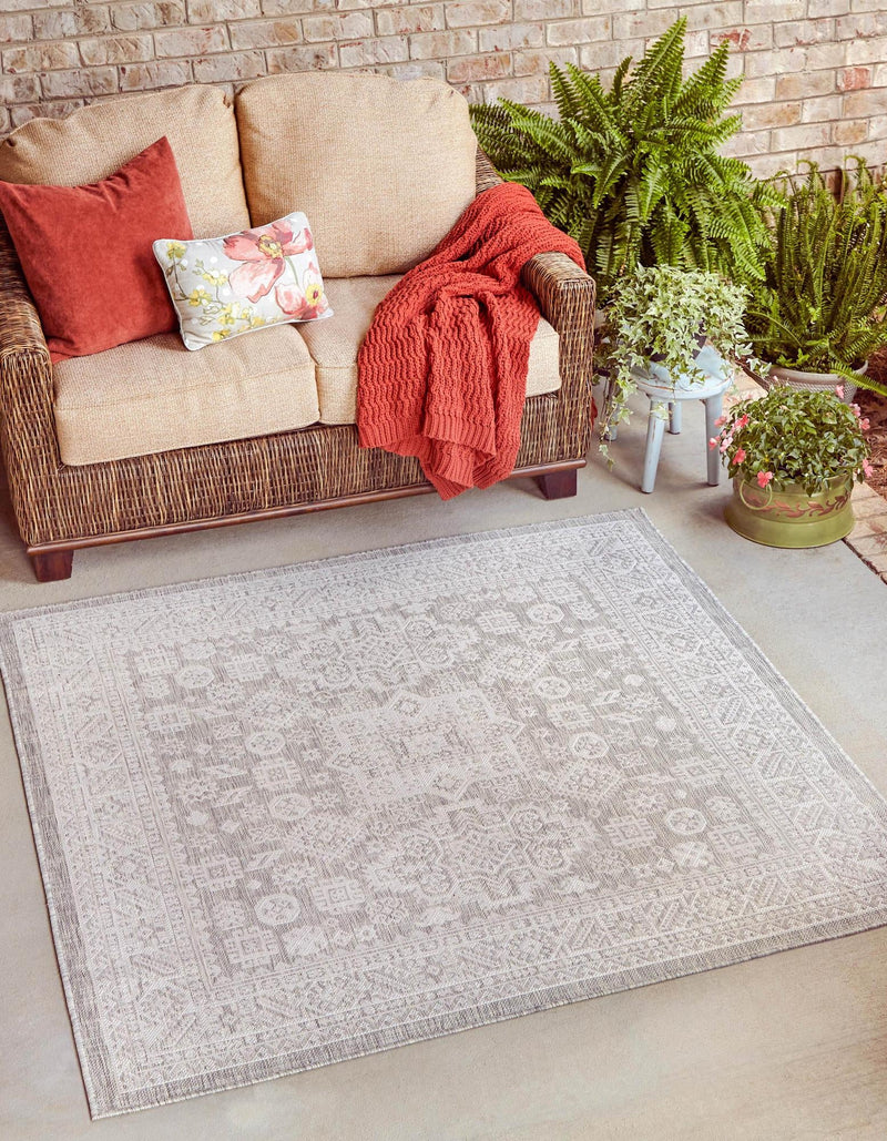 Tribal Terrace Treasures Collection Area Rug - Incan Isle (Light Gray) Square Light Gray lifestyle 0