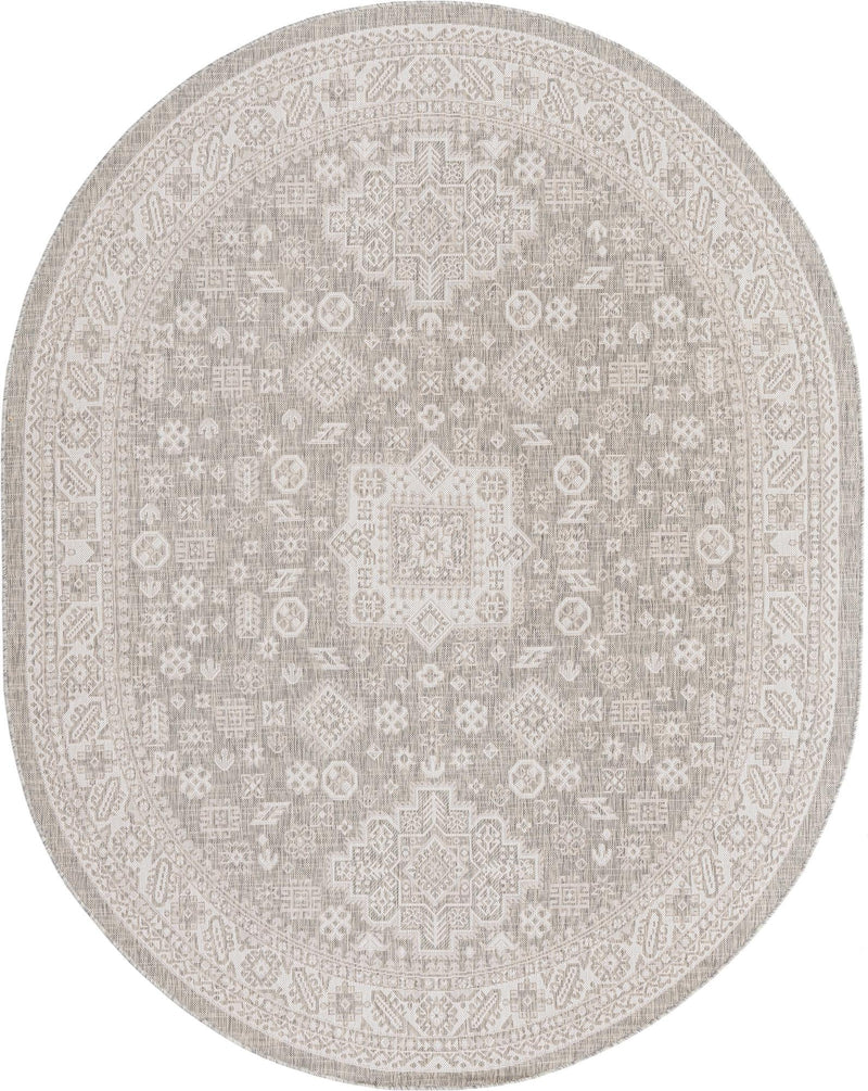 Tribal Terrace Treasures Collection Area Rug - Incan Isle (Light Gray) Oval Light Gray Main