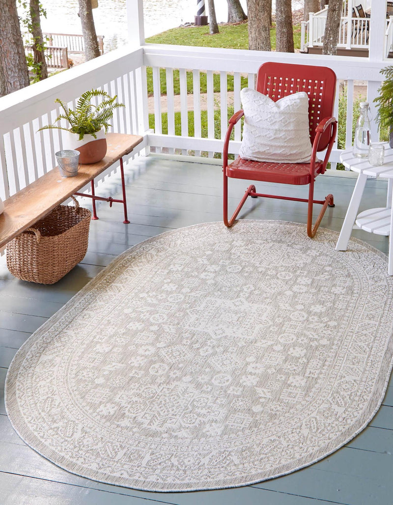 Tribal Terrace Treasures Collection Area Rug - Incan Isle (Light Gray) Oval Light Gray lifestyle 0