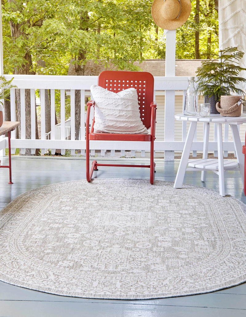 Tribal Terrace Treasures Collection Area Rug - Incan Isle (Light Gray) Oval Light Gray lifestyle 2