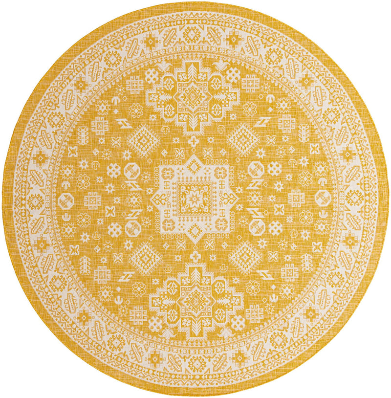 Tribal Terrace Treasures Collection Area Rug - Incan Isle (Yellow) Round Yellow Main